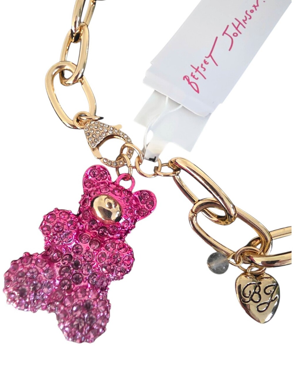 NEW Betsey Johnson Pink Crystal Gummy Teddy Bear Gold Chain Necklace Pave NWT 18
